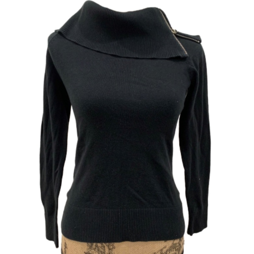 Seed black cowl neck zipper sweater top